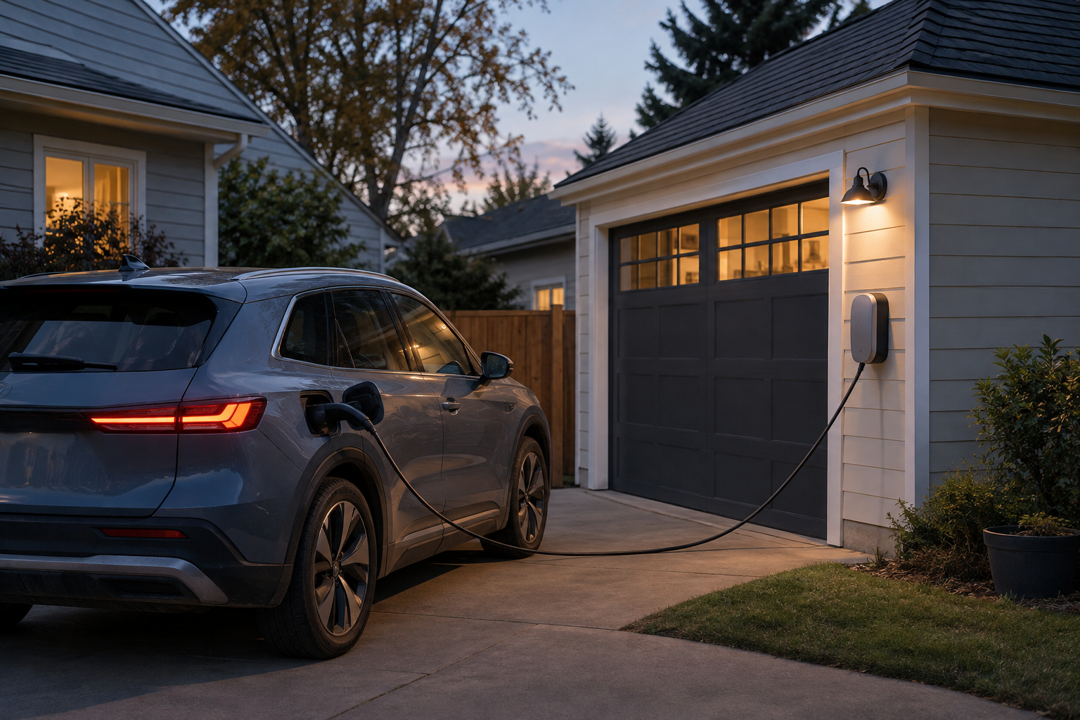 Electric vehicle charging from equipment outside a home